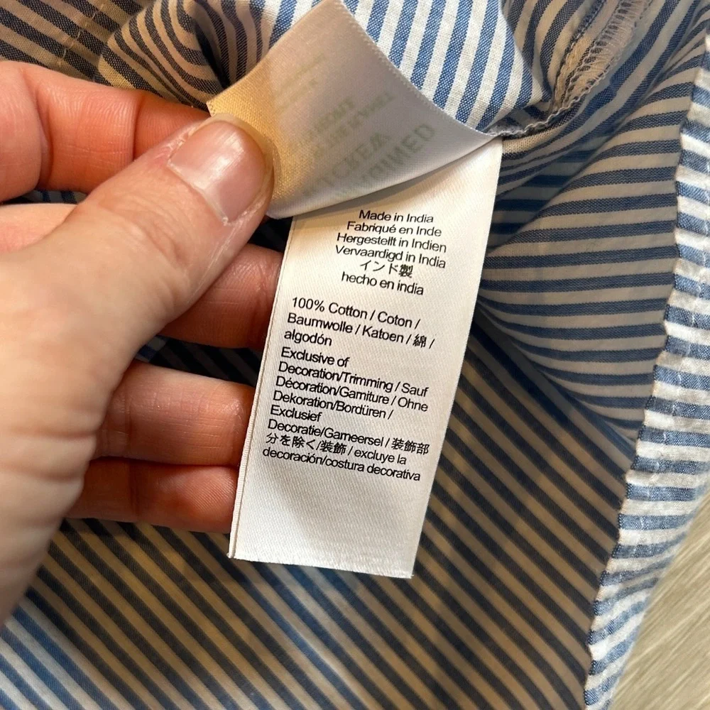 J. Crew Women's Blue and White Long Sleeve Cotton Top - Large